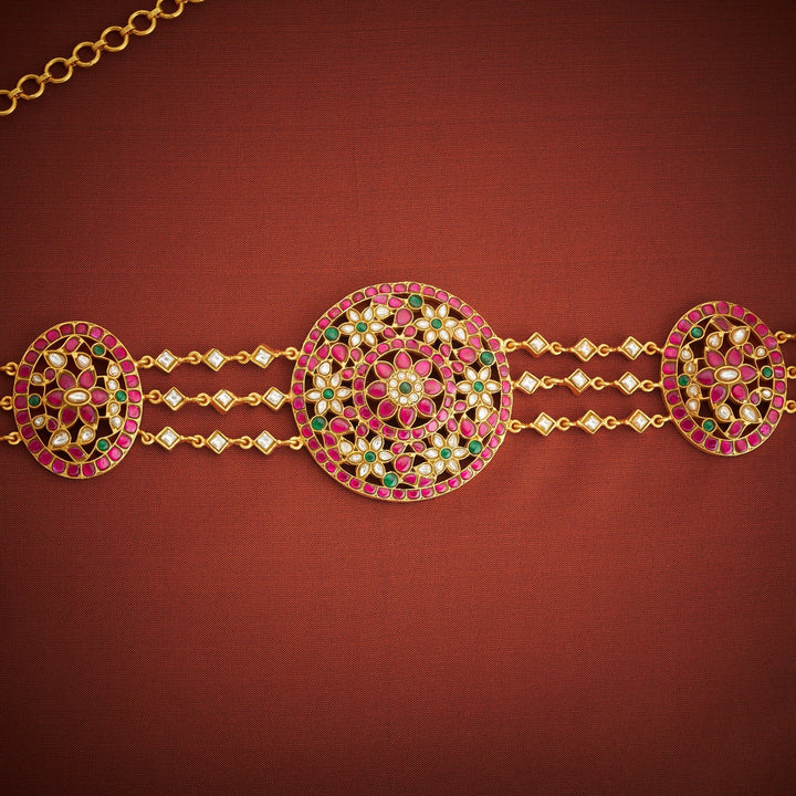 92.5 Silver, 24kt Gold Polish Kusumita Kundan Oddiyanam | SHOBITAM