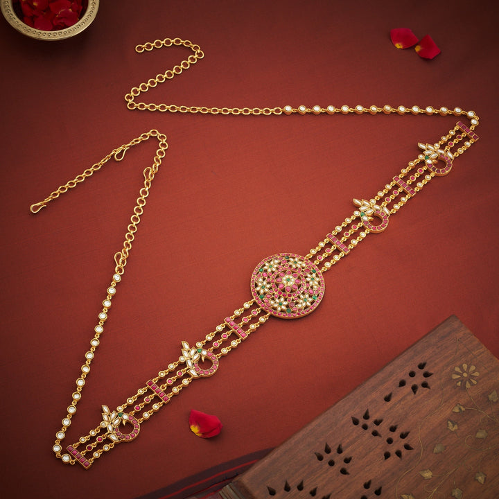 92.5 Silver, 24kt Gold Polish Mayur Vilasini Kundan Oddiyanam | SHOBITAM