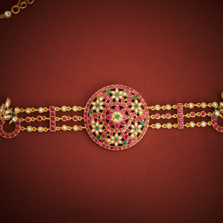 92.5 Silver, 24kt Gold Polish Mayur Vilasini Kundan Oddiyanam | SHOBITAM