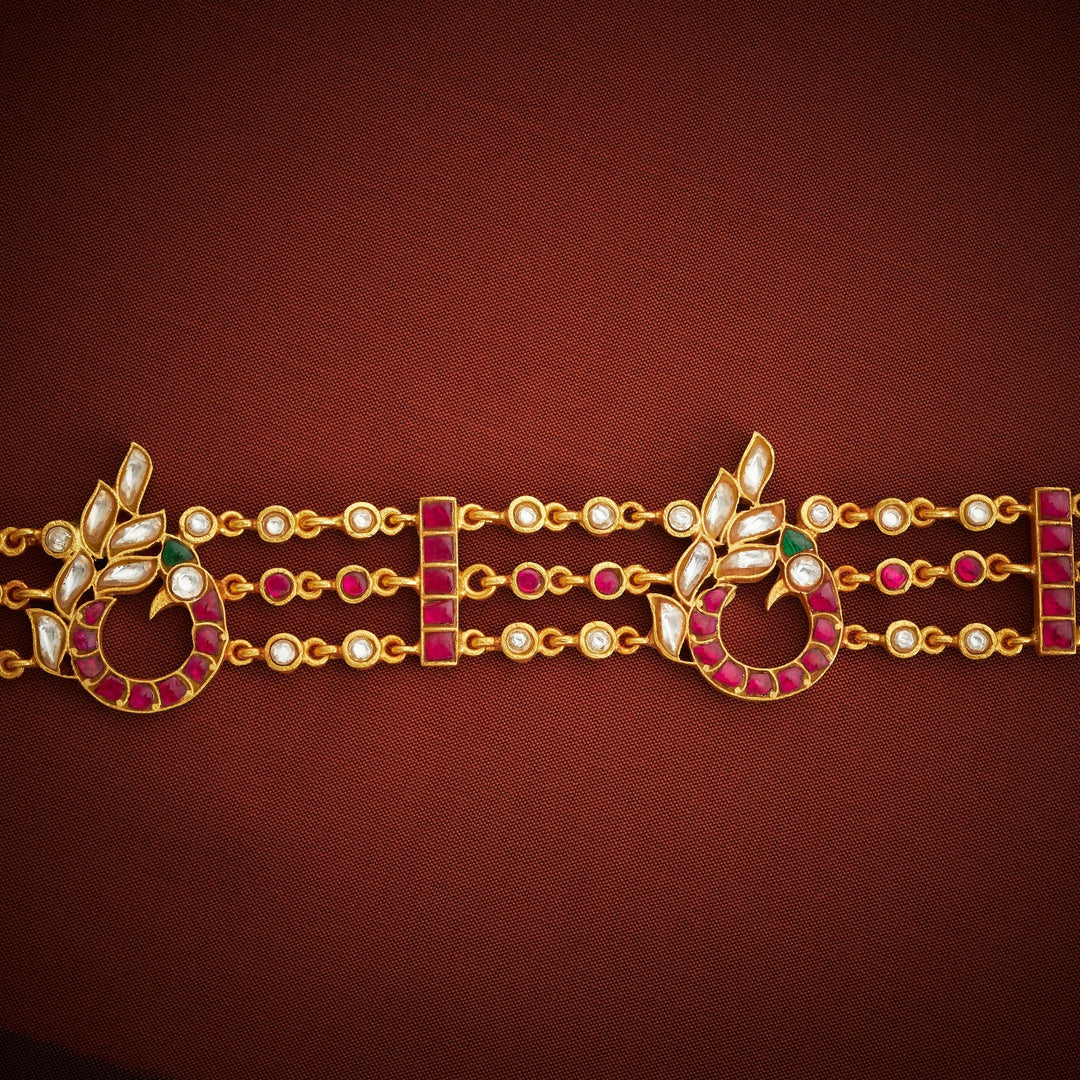 92.5 Silver, 24kt Gold Polish Mayur Vilasini Kundan Oddiyanam | SHOBITAM