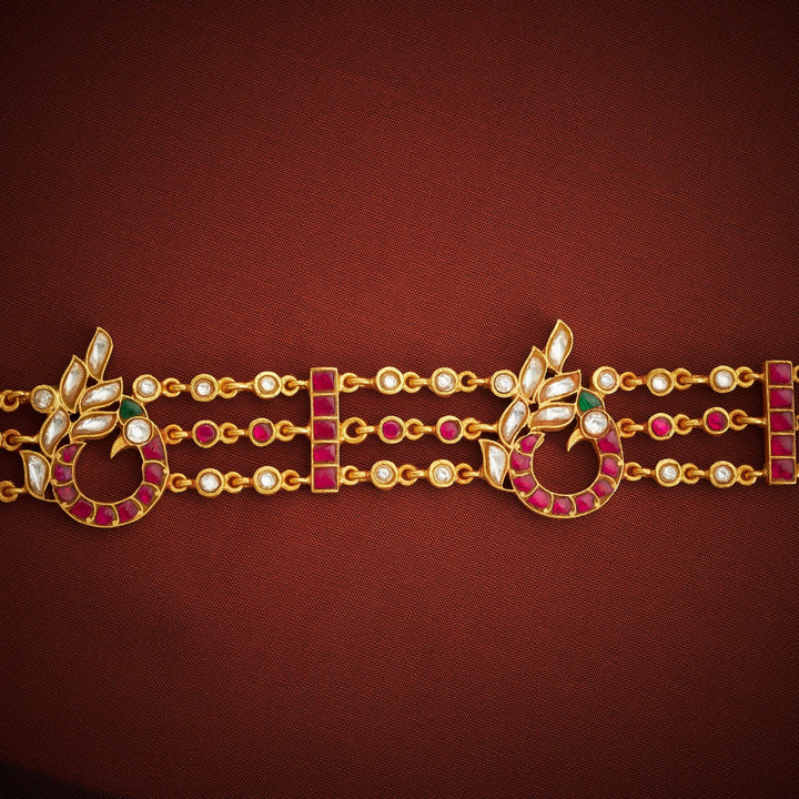 92.5 Silver, 24kt Gold Polish Mayur Vilasini Kundan Oddiyanam | SHOBITAM