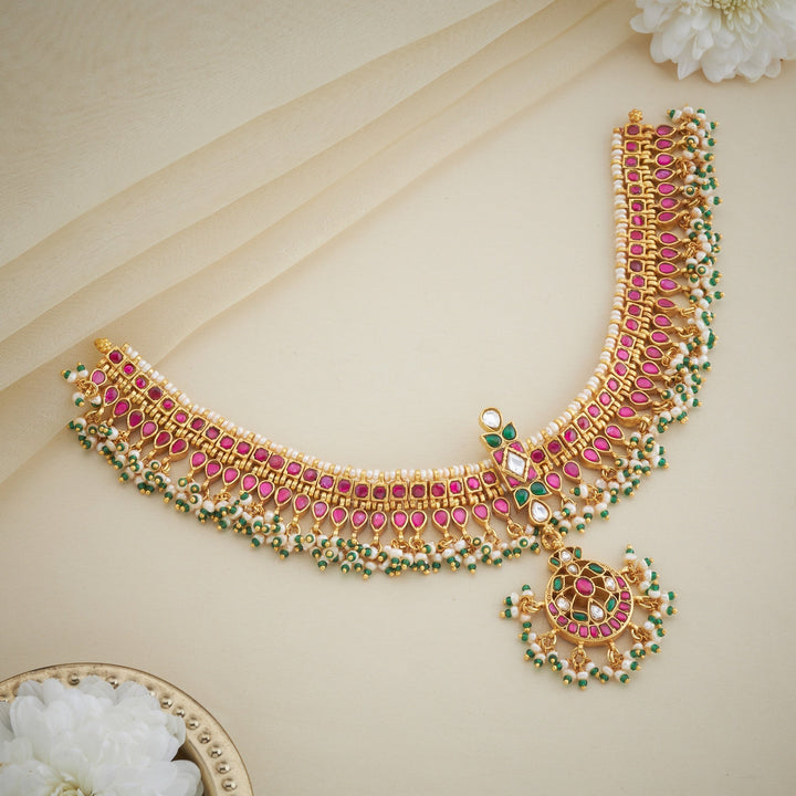 Pure 92.5 Silver, Gold Plated Chandini Kundan Necklace | SHOBITAM