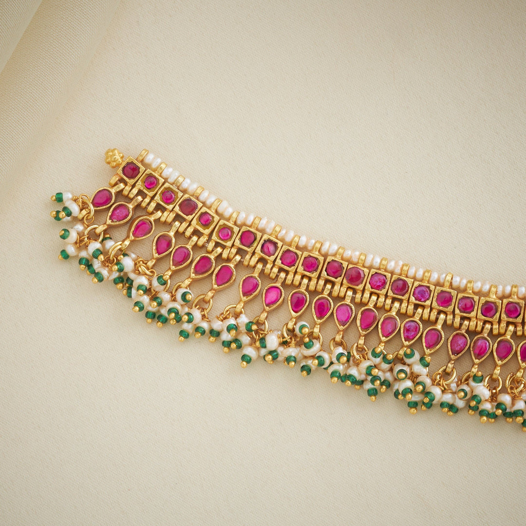 92.5 Silver, 24kt Gold Polish Chandini Kundan Necklace | SHOBITAM