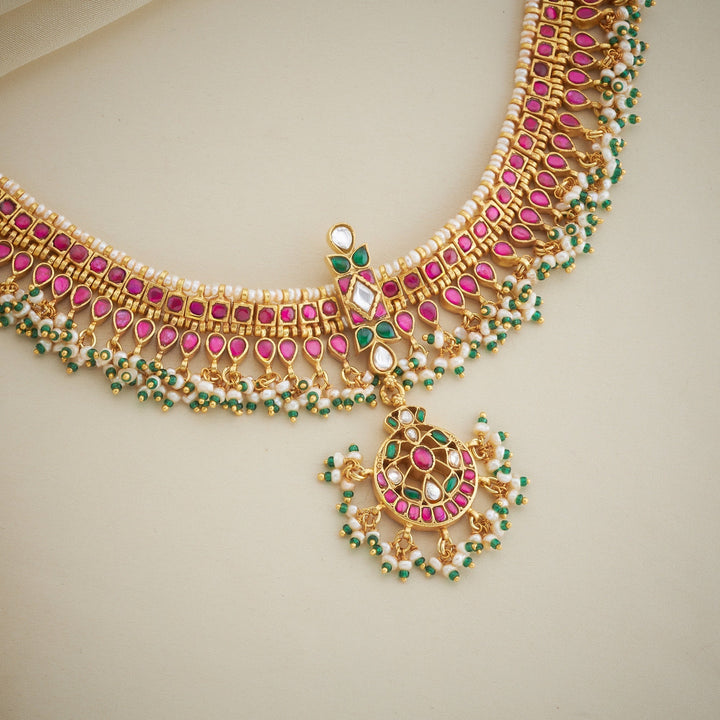 92.5 Silver, 24kt Gold Polish Chandini Kundan Necklace | SHOBITAM