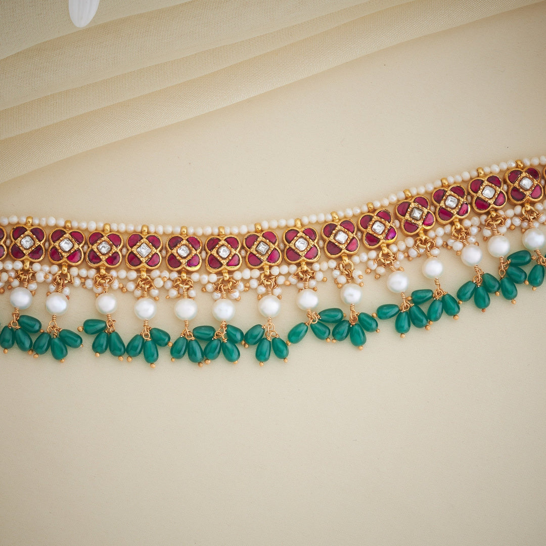 92.5 Silver, Gold Plated Shahi Moti Kundan Choker | SHOBITAM