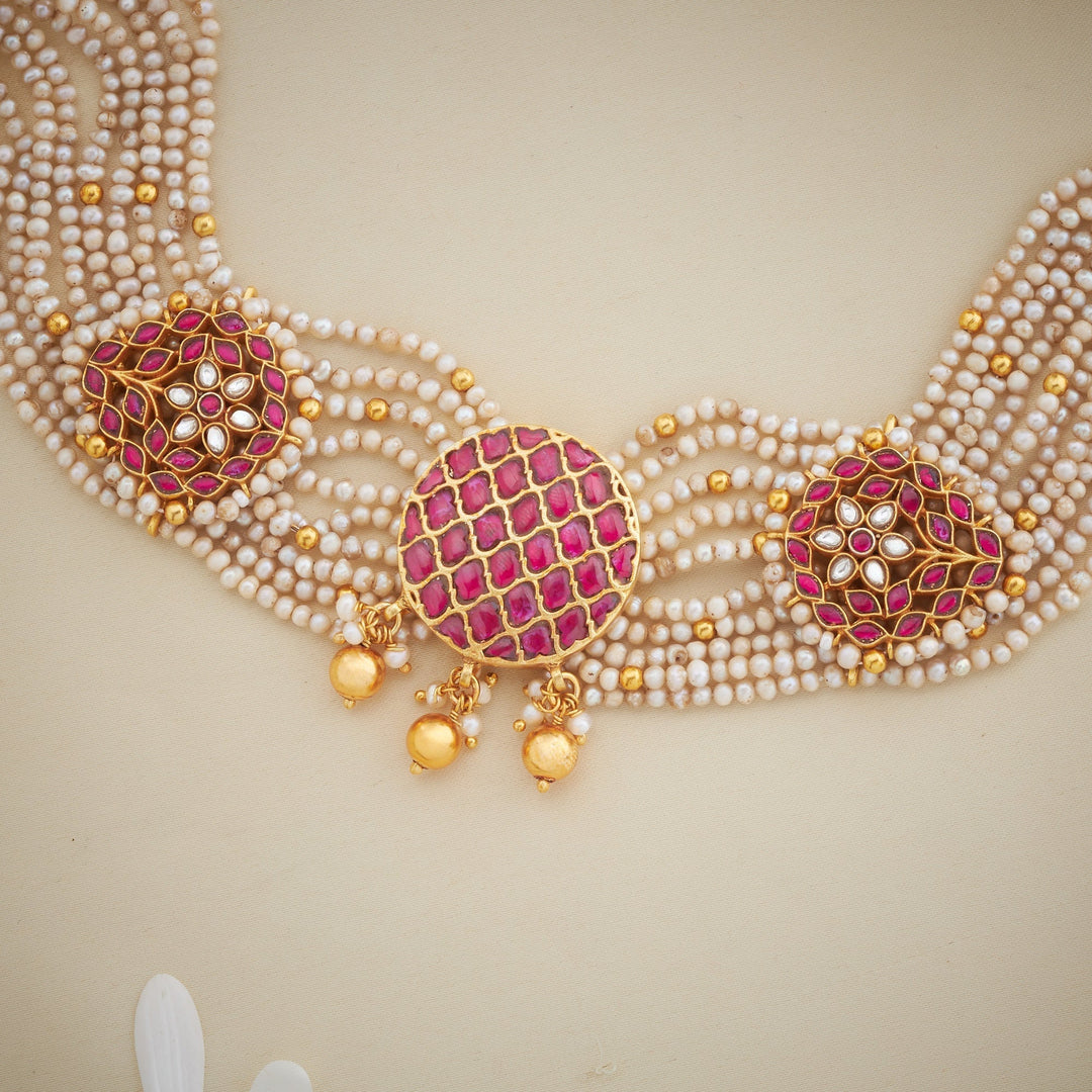 Pure 92.5 Silver, Gold Plated Gul-Moti Kundan Choker | SHOBITAM