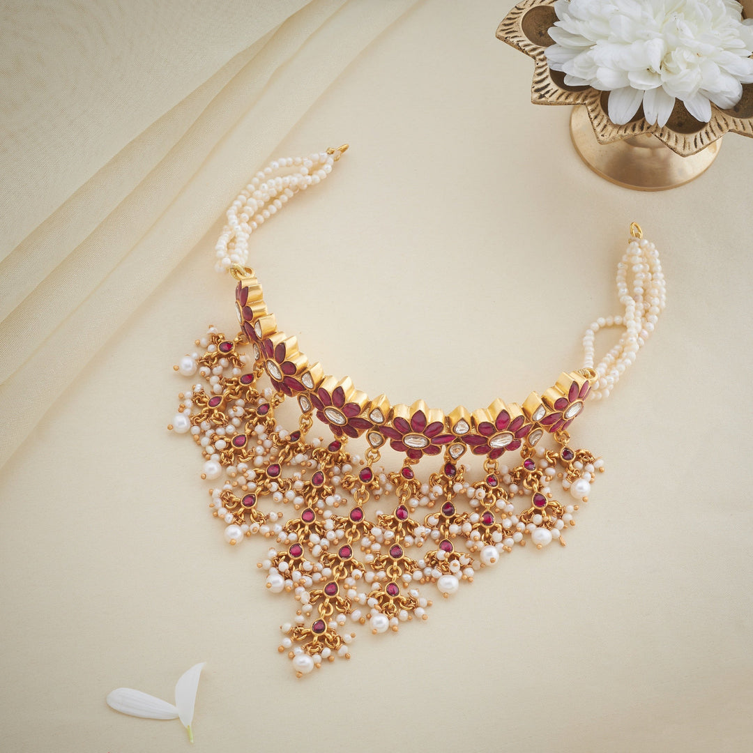 92.5 Silver, Gold Plated Gulshan Kundan Choker | SHOBITAM