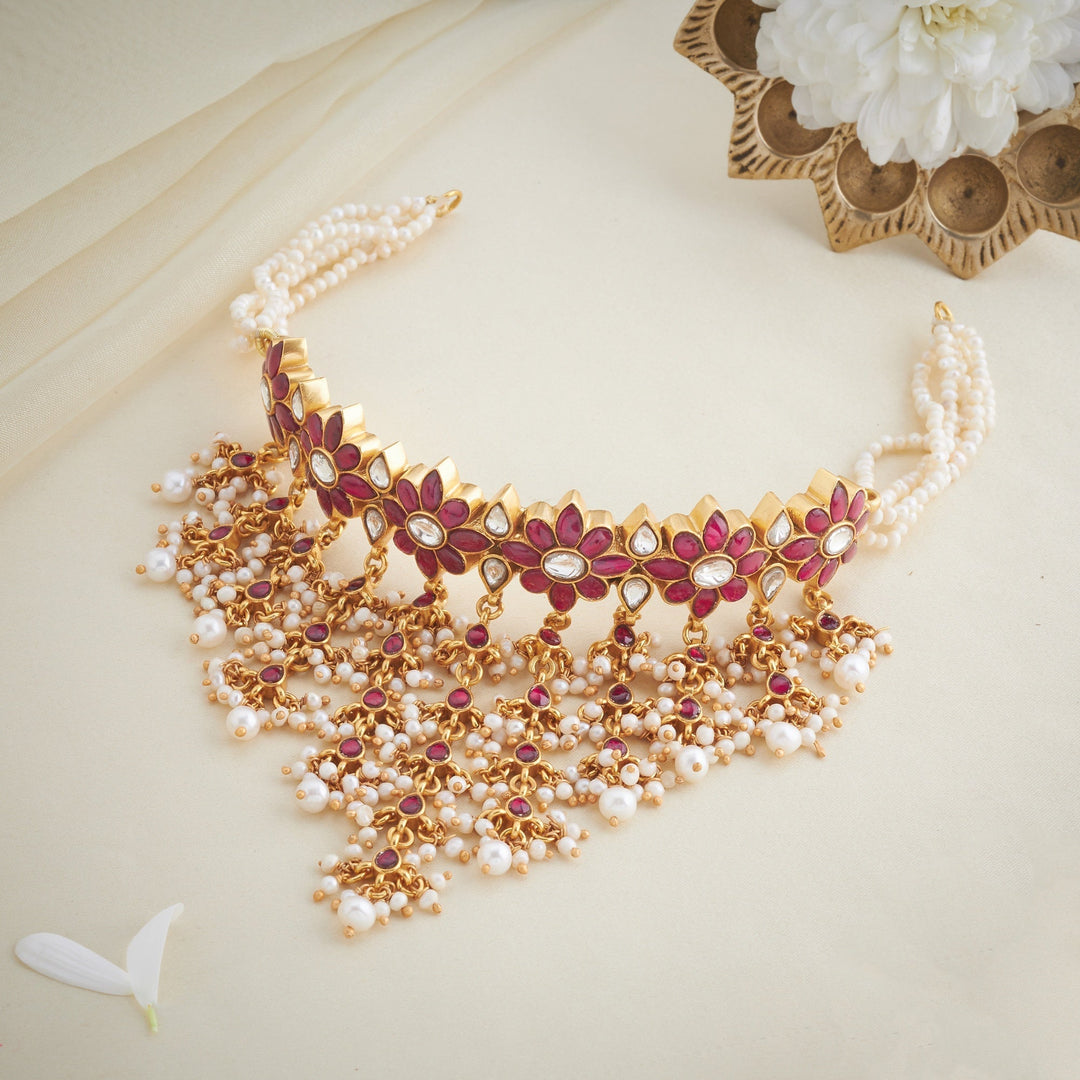 92.5 Silver, Gold Plated Gulshan Kundan Choker | SHOBITAM