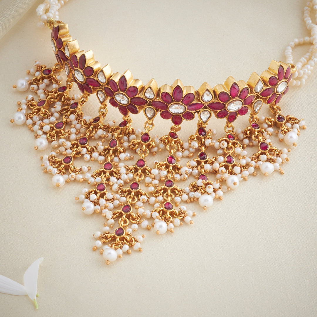 92.5 Silver, Gold Plated Gulshan Kundan Choker | SHOBITAM