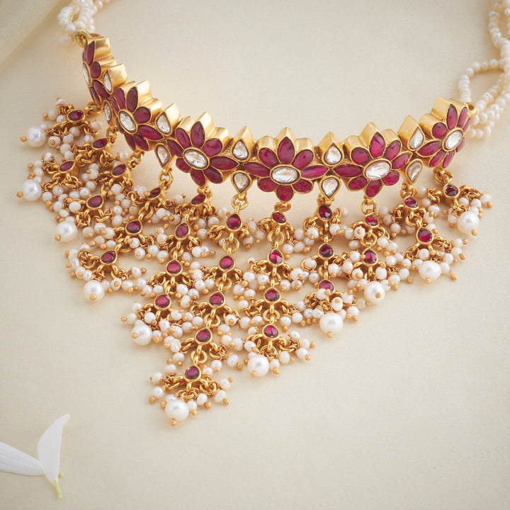 92.5 Silver, Gold Plated Gulshan Kundan Choker | SHOBITAM
