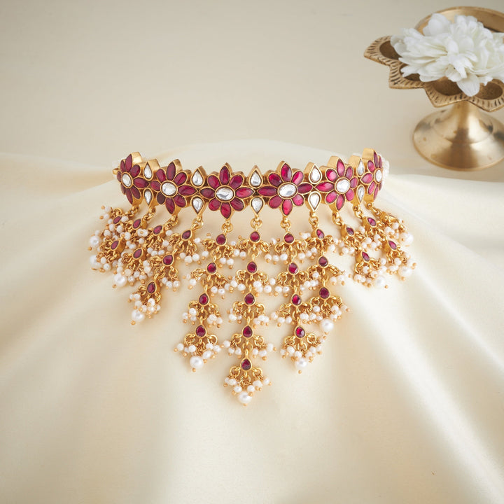 92.5 Silver, Gold Plated Gulshan Kundan Choker | SHOBITAM