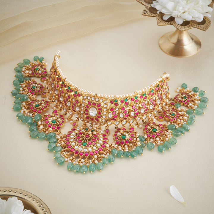 Pure 92.5 Silver, Gold Plated Hamsa Kundan Choker | SHOBITAM