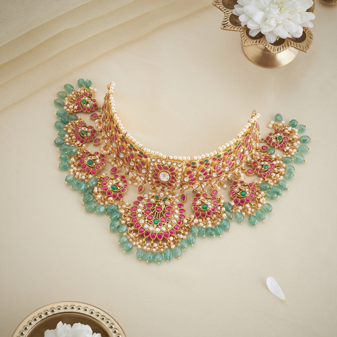 Pure 92.5 Silver, Gold Plated Hamsa Kundan Choker | SHOBITAM