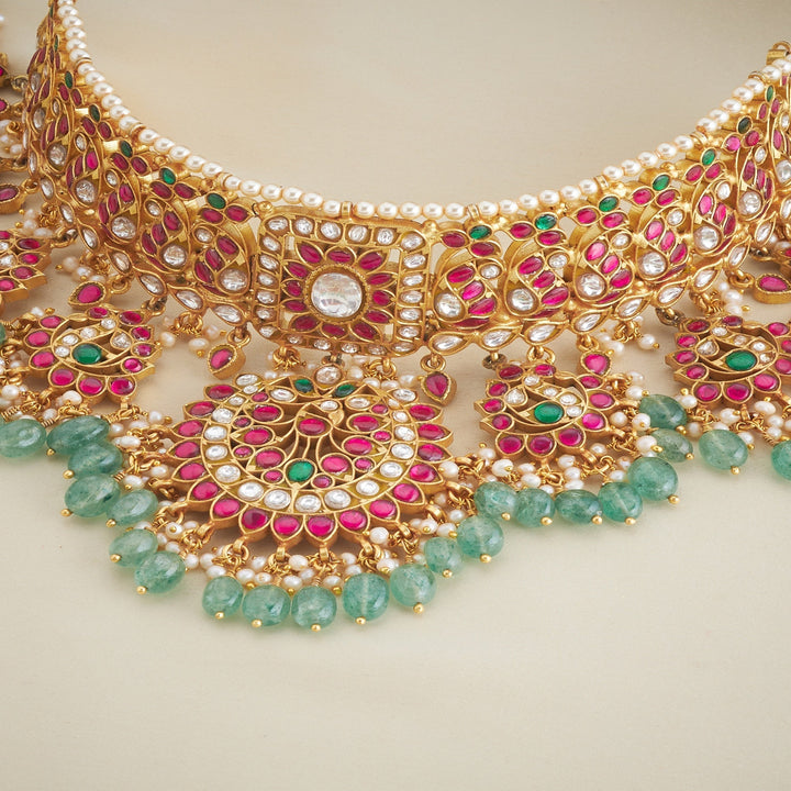 Pure 92.5 Silver, Gold Plated Hamsa Kundan Choker | SHOBITAM