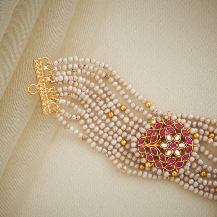 Pure 92.5 Silver, Gold Plated Gul-Moti Kundan Choker | SHOBITAM