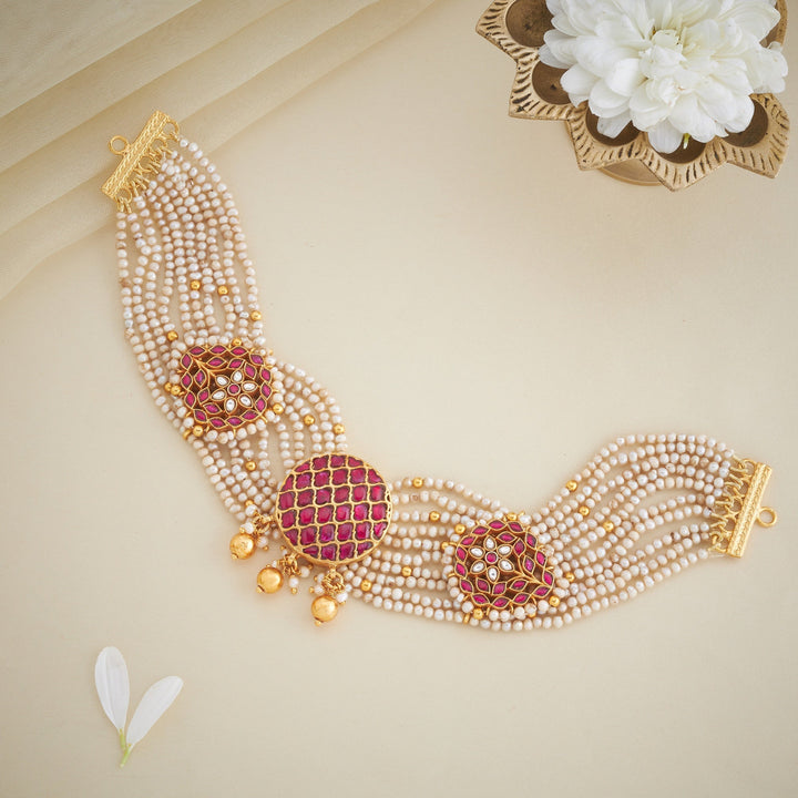 Pure 92.5 Silver, Gold Plated Gul-Moti Kundan Choker | SHOBITAM