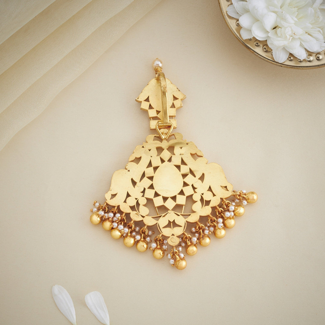 Pure 92.5 Silver, Gold Plated Pakshini Kundan Pendant | SHOBITAM