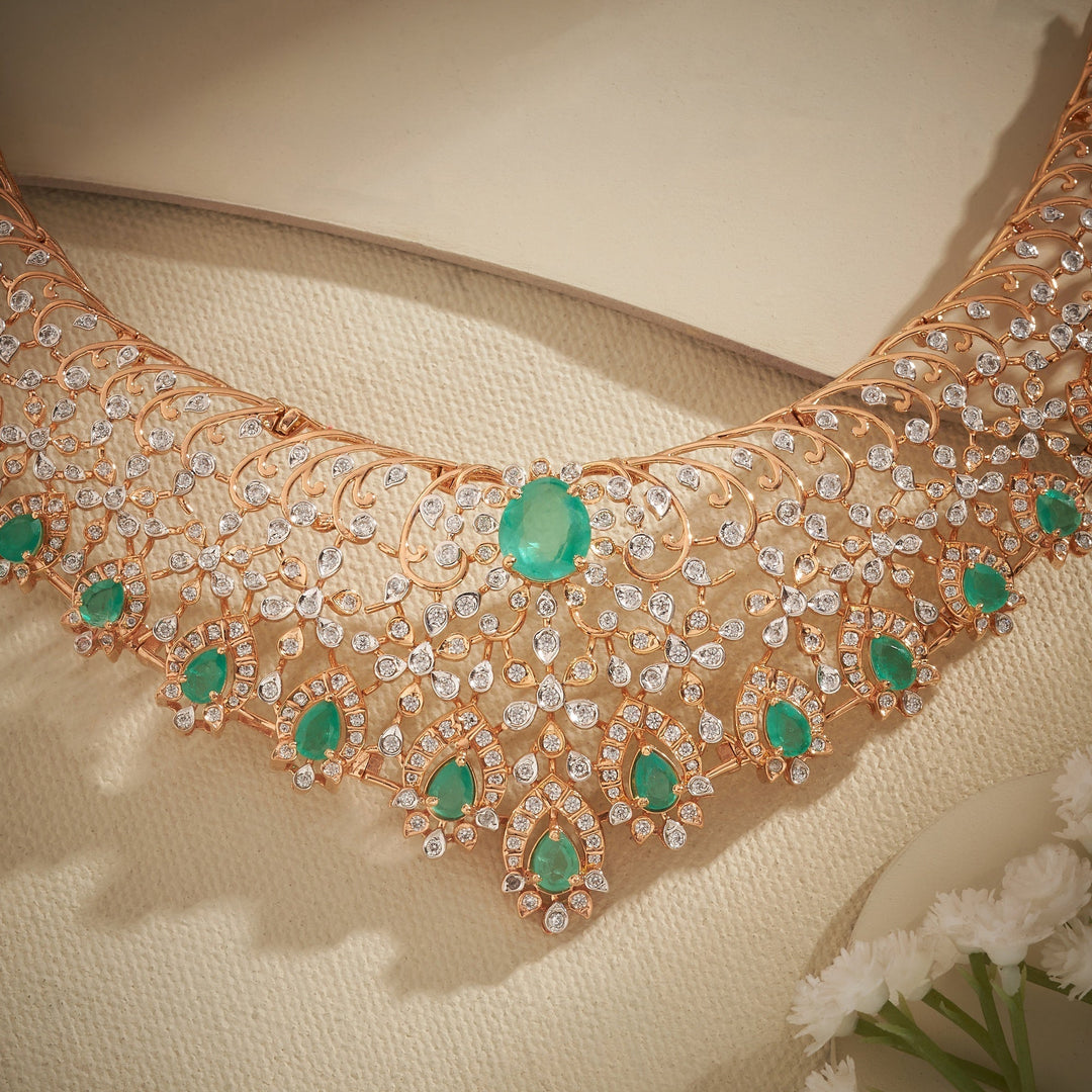92.5 Silver, 24kt Gold Polish Garden Petal Stone Necklace Set | SHOBITAM
