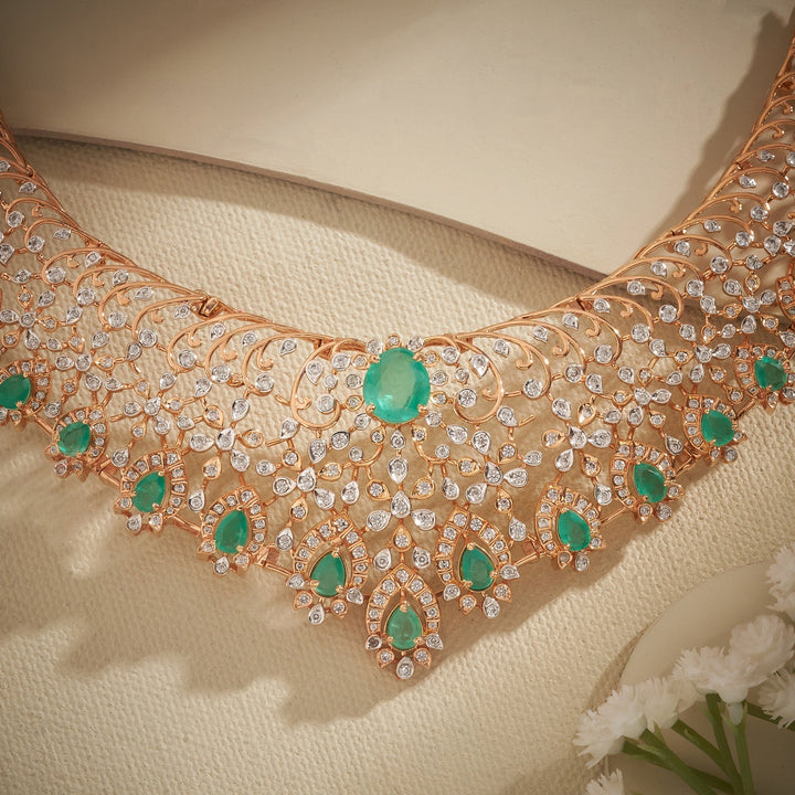 92.5 Silver, 24kt Gold Polish Garden Petal Stone Necklace Set | SHOBITAM