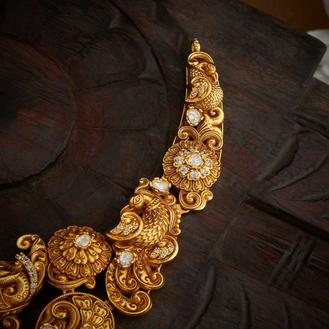 92.5 Silver, 24kt Gold Polish Peacock Gajendra Necklace Set | SHOBITAM
