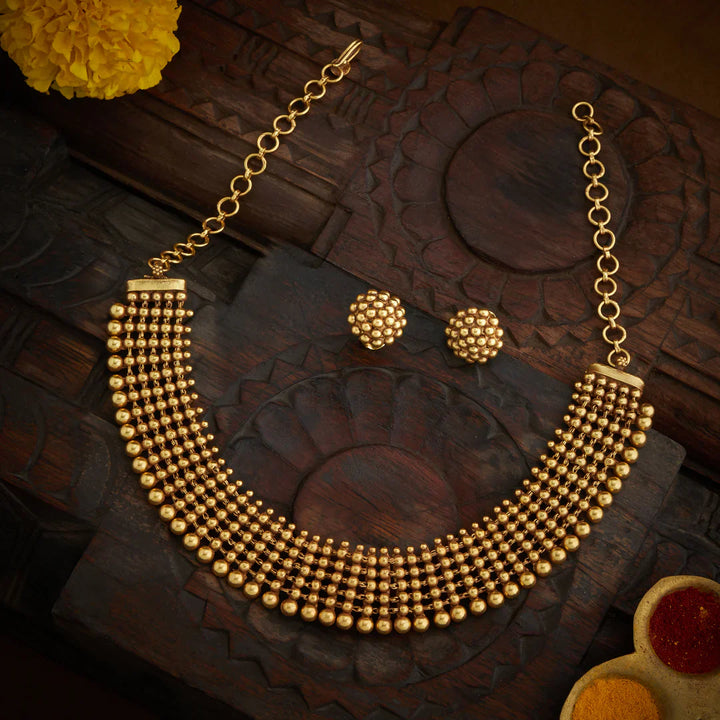 Pure 92.5 Silver, Gold Plated Chatai Necklace Set