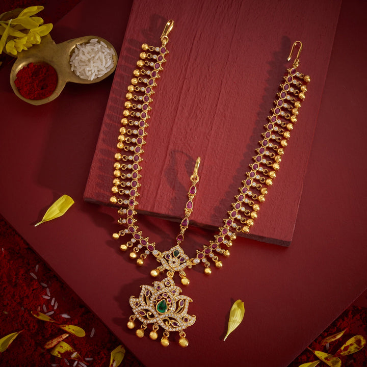 92.5 Silver, Gold Plated, Lotus Stone Sheeshphool | SHOBITAM