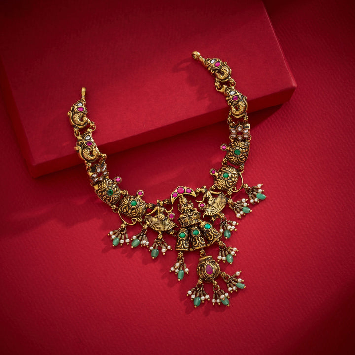 92.5 Silver, Gold Plated, Haripriya Temple Necklace | SHOBITAM