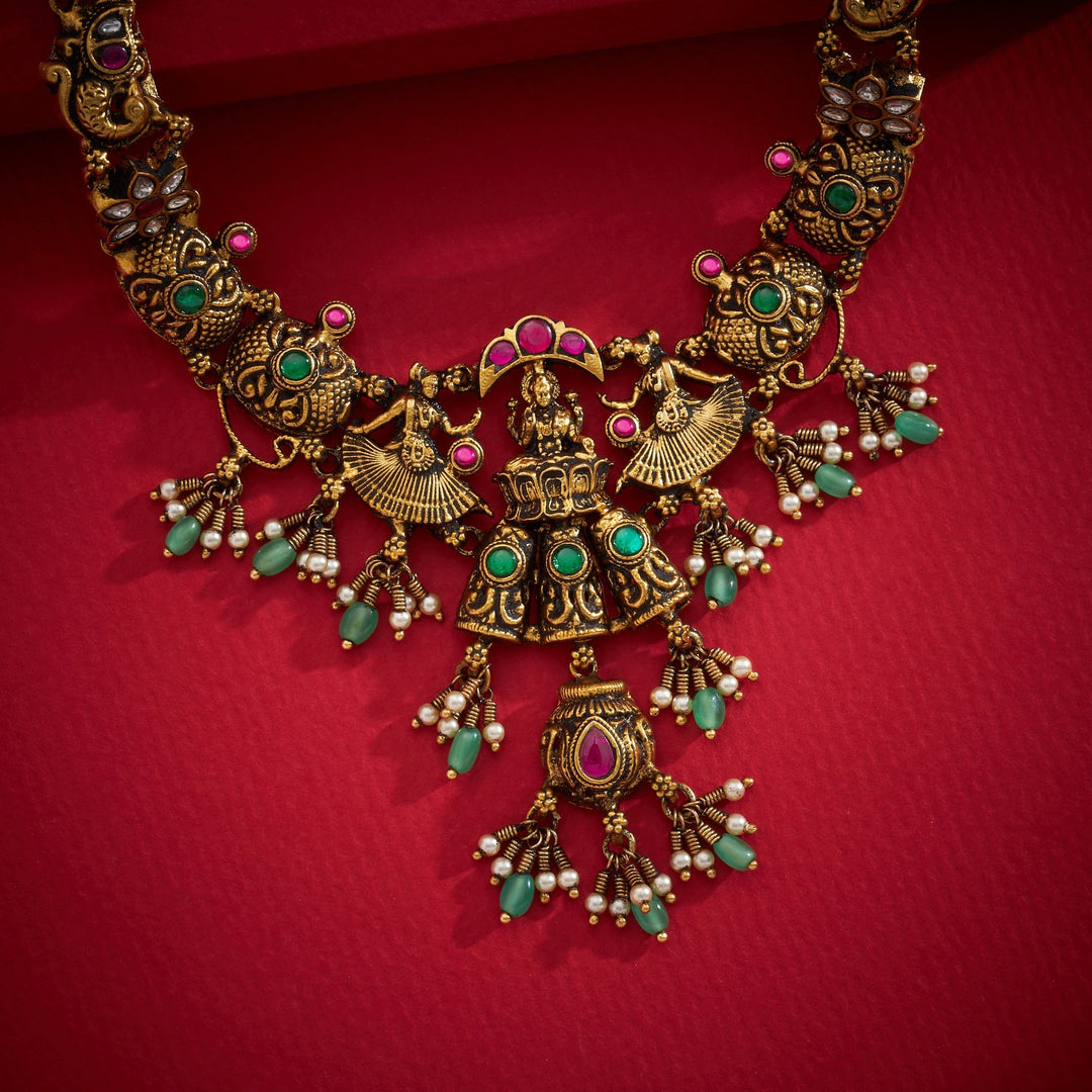 92.5 Silver, Gold Plated, Haripriya Temple Necklace | SHOBITAM