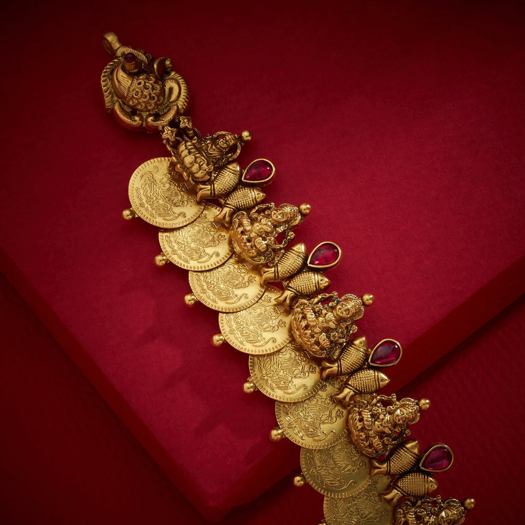 92.5 Silver, 24kt Gold Plated, Indira Kasu Temple Necklace | SHOBITAM