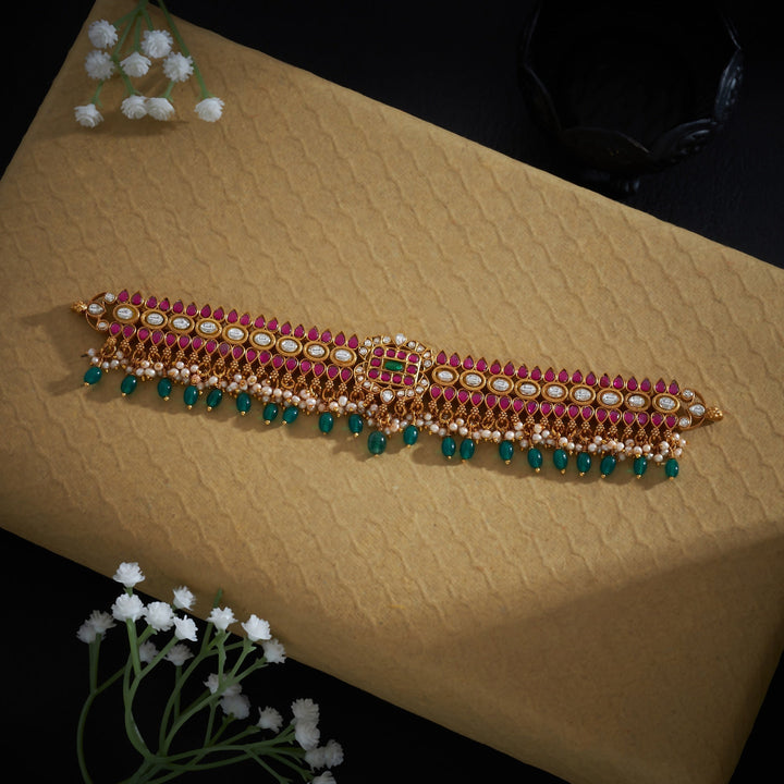 Pure 92.5 Silver, Gold Plated Gulnar Kundan Choker | SHOBITAM