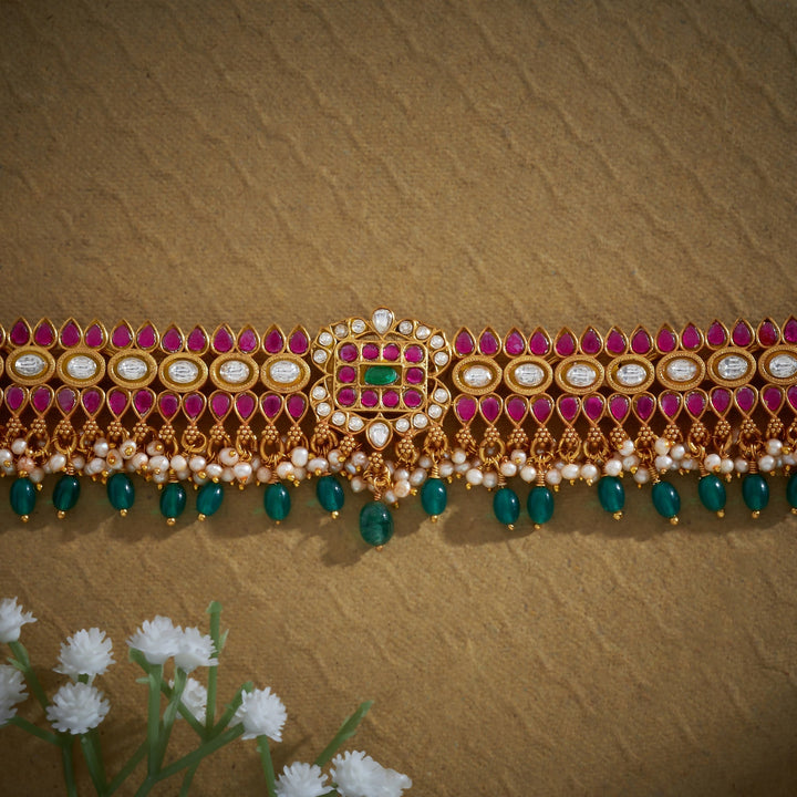 Pure 92.5 Silver, Gold Plated Gulnar Kundan Choker | SHOBITAM