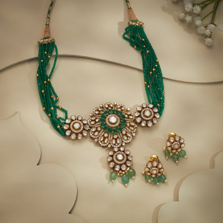 92.5 Silver, 24kt Gold Plated, Bloomray Victorian Choker Set | SHOBITAM