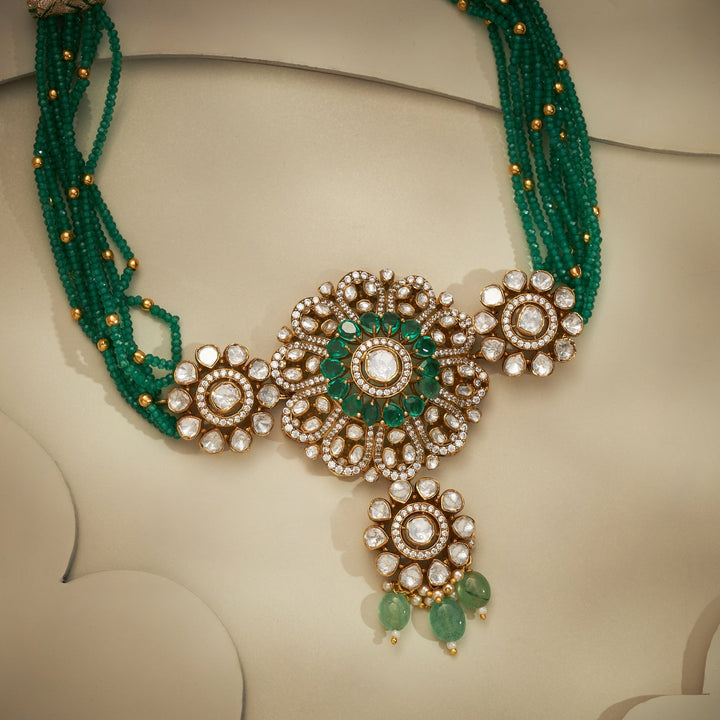 92.5 Silver, 24kt Gold Plated, Bloomray Victorian Choker Set | SHOBITAM