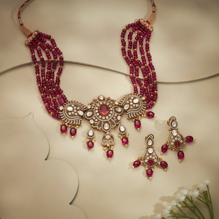 92.5 Silver, 24kt Gold Plated, Sindura Victorian Choker Set | SHOBITAM