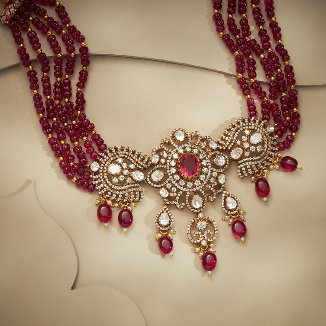 92.5 Silver, 24kt Gold Plated, Sindura Victorian Choker Set | SHOBITAM