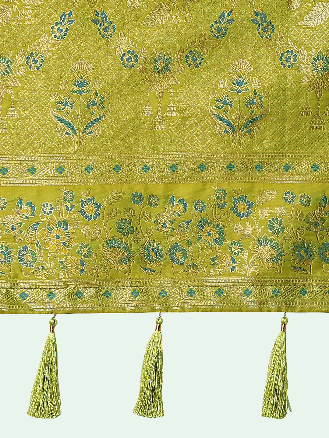 Pear Semi Banarasi Satin silk Saree With Zari Border And Butti Work | SHOBITAM