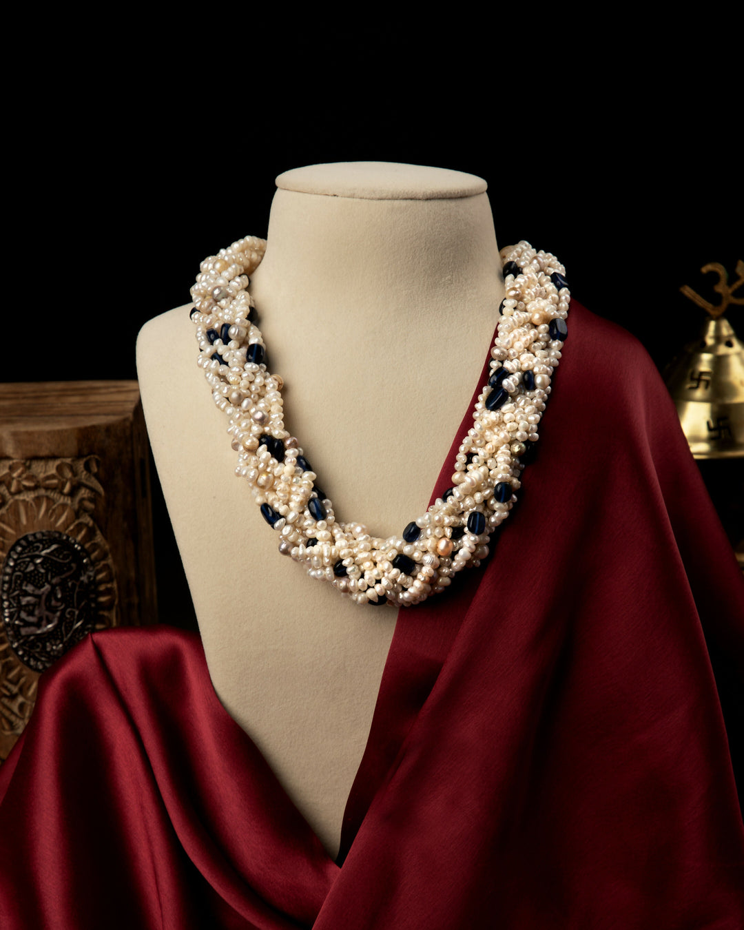 Noor-e-Raat: Pearl & Tanzanite Braided Mala  | SHOBITAM