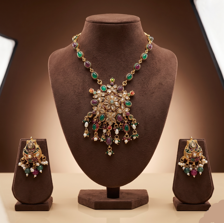 Regal Prism Multicolour CZ Necklace Set | SHOBITAM