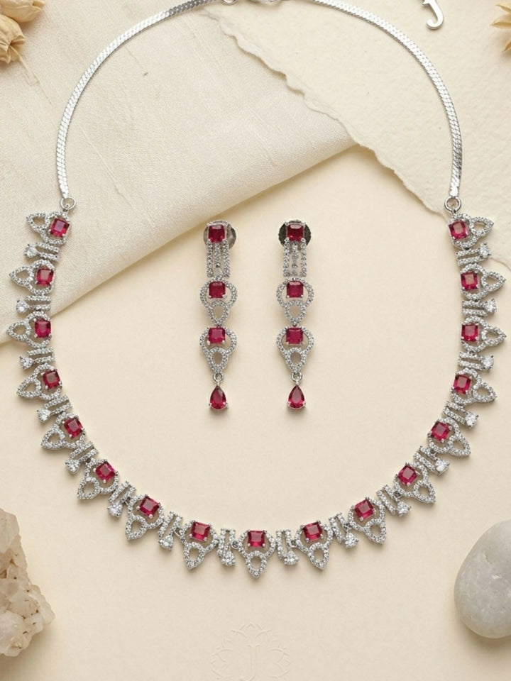 Premium Silver Plated American Diamond Necklace Set | shobitam