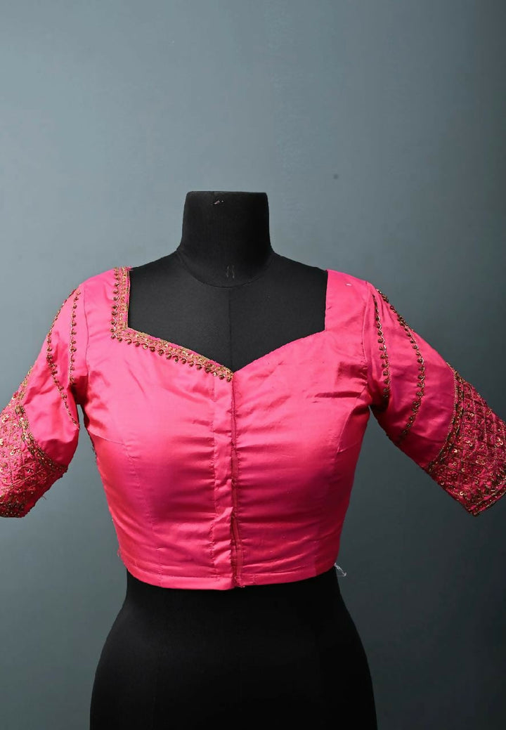 Silk vibrant pink hand embroidery blouse | SHOBITAM