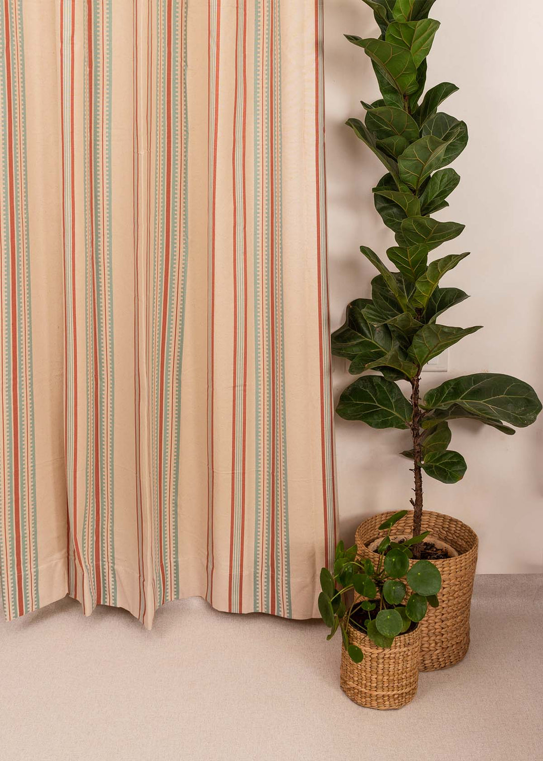 Roman Stripes 100% cotton geometric curtain for bed room - Room darkening - Multicolor - Single Piece  | SHOBITAM