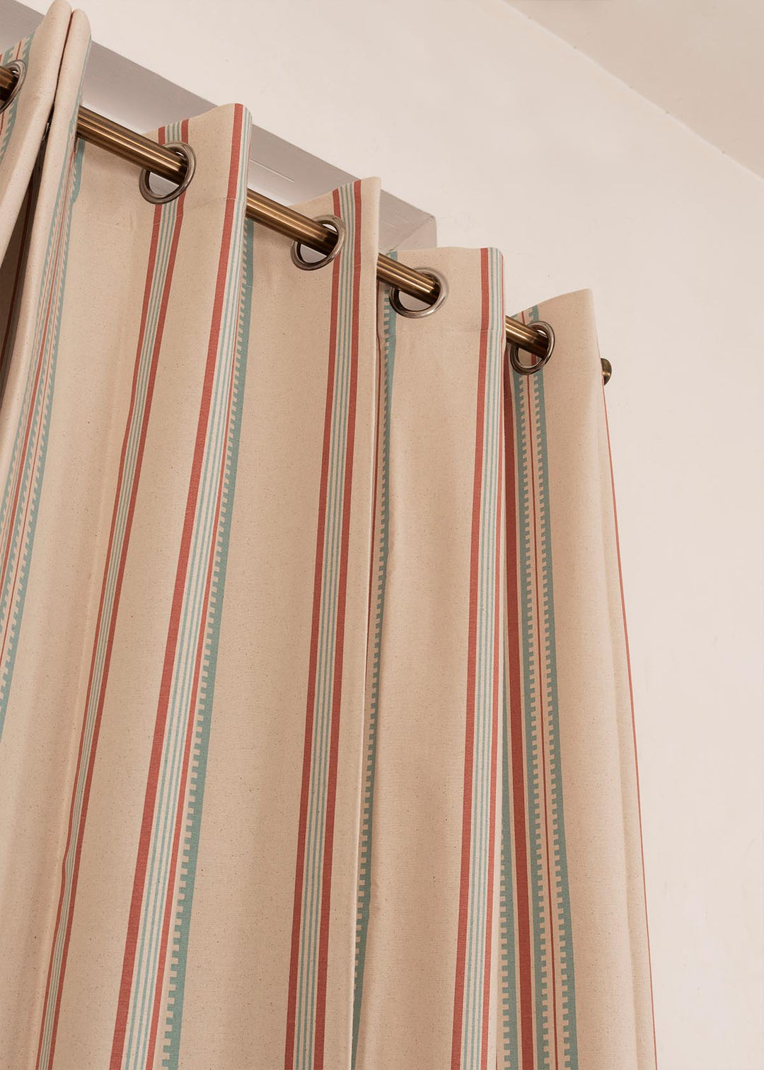Roman Stripes 100% cotton geometric curtain for bed room - Room darkening - Multicolor - Single Piece  | SHOBITAM