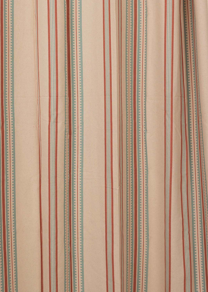 Roman Stripes 100% cotton geometric curtain for bed room - Room darkening - Multicolor - Single Piece  | SHOBITAM