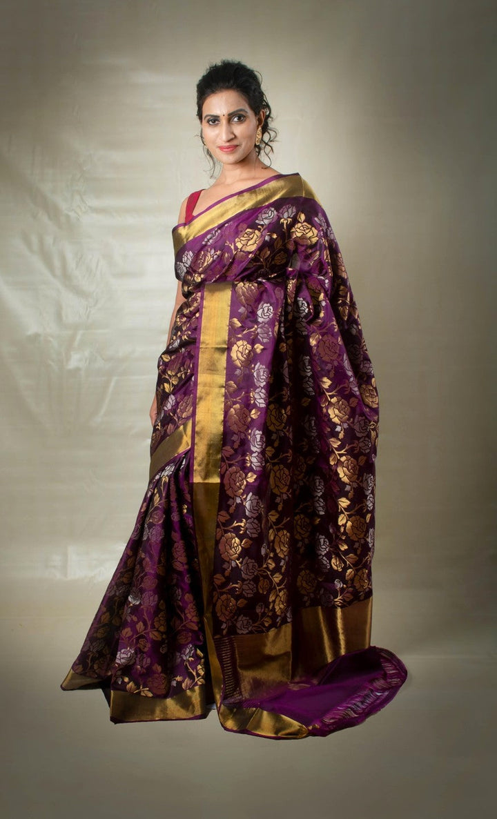 Rose Luxe - PRE-ORDER Royal Handwoven Jamdani Silk Saree | SILK MARK CERTIFIED | SHOBITAM