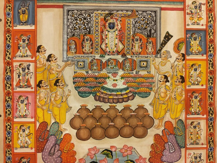 3x4 Feet Authentic Jaipur Painting Shreenath ji Annakut | SHOBITAM