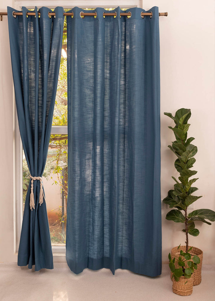 Solid Royal blue 100% cotton plain curtain for bedroom - Room darkening - Single Piece  | SHOBITAM