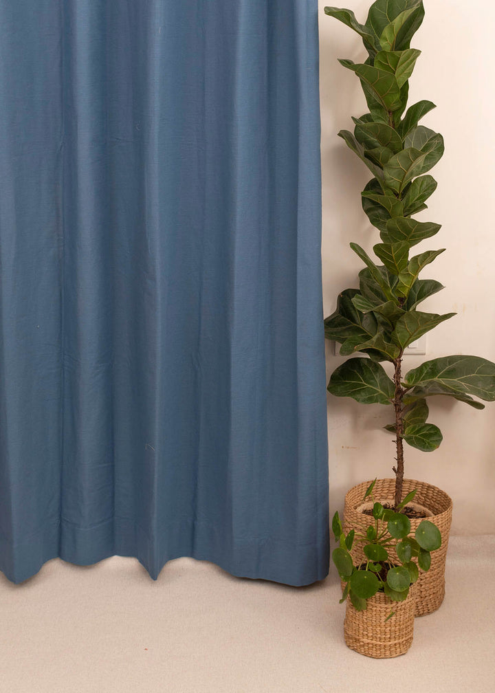 Solid Royal blue 100% cotton plain curtain for bedroom - Room darkening - Single Piece  | SHOBITAM