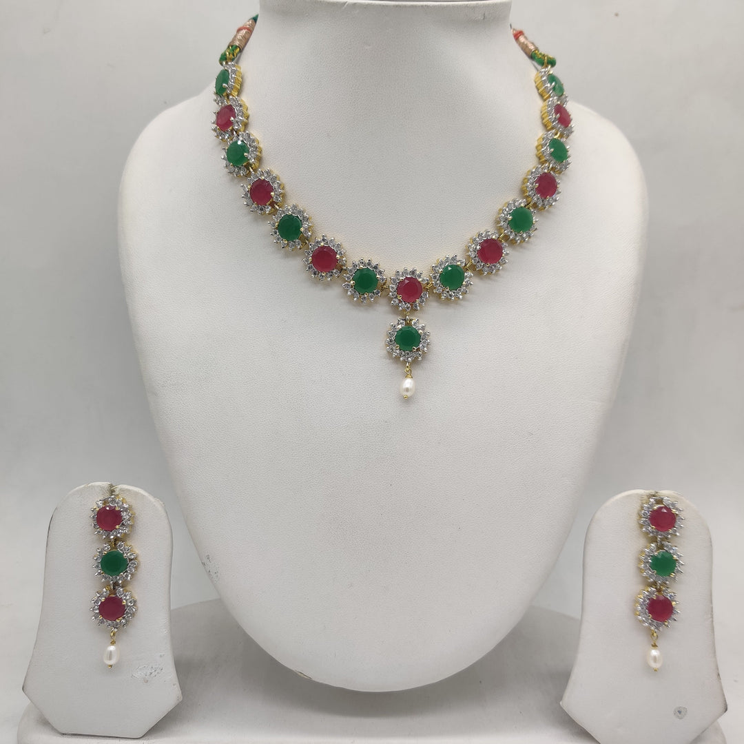 Royal Bloom Multicolour CZ Necklace Set | SHOBITAM