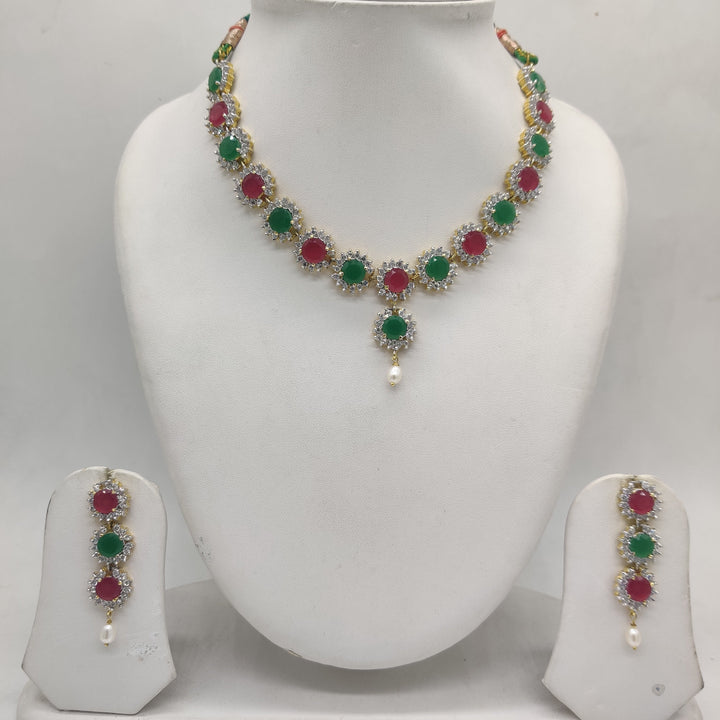 Royal Bloom Multicolour CZ Necklace Set | SHOBITAM