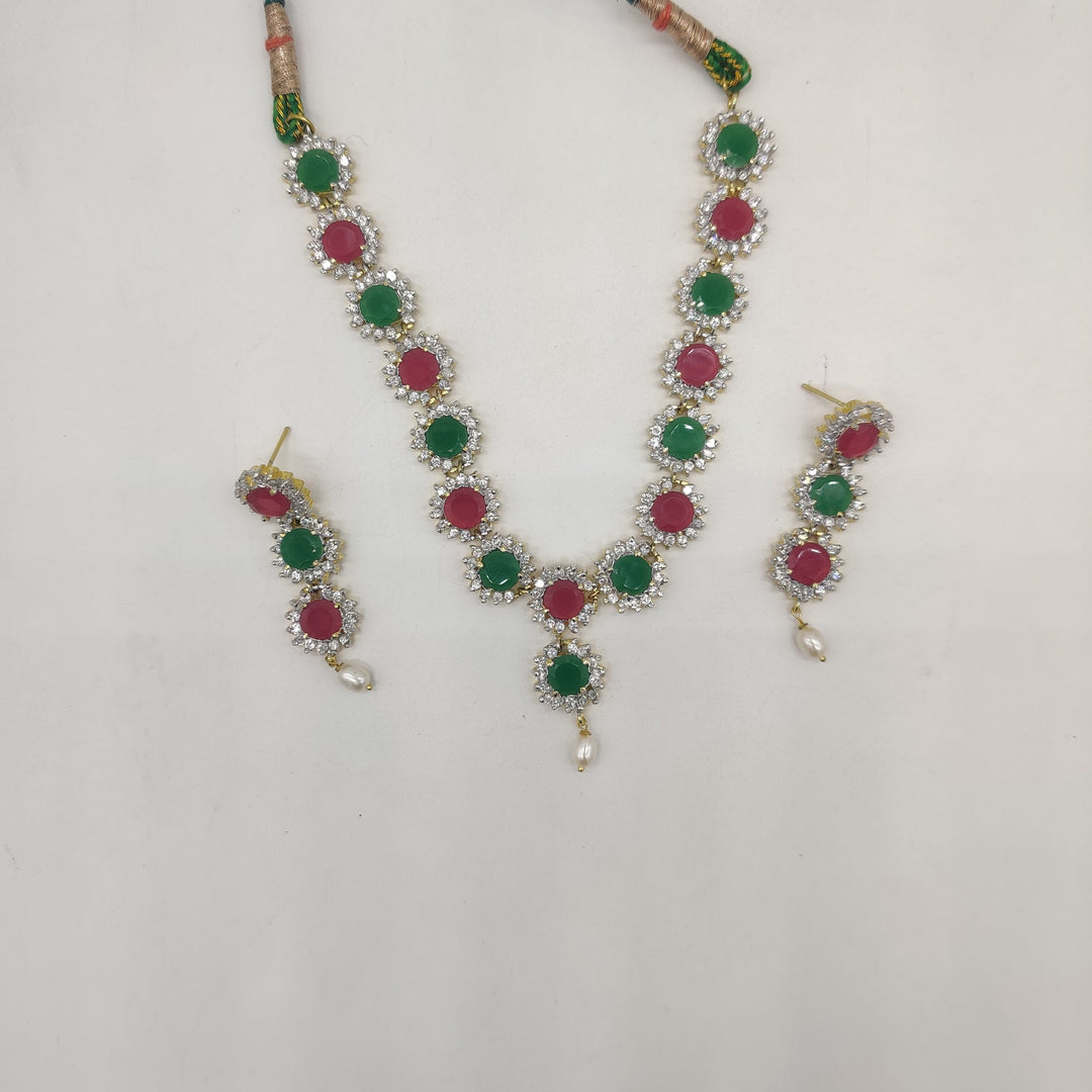 Royal Bloom Multicolour CZ Necklace Set | SHOBITAM